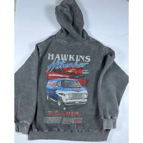 Stranger Things Hawkins Hitmaker Hoodie Netflix Primark Fleece Gray Adult 2XL - Picture 8 of 14
